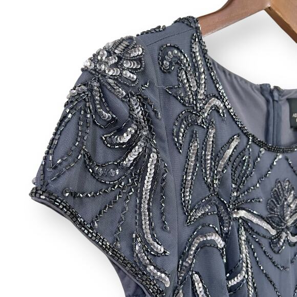 NEW Adrianna Papell Beaded Gown Dusty Blue Womens Size 4 Sequin Formal Wedding - Picture 7 of 13